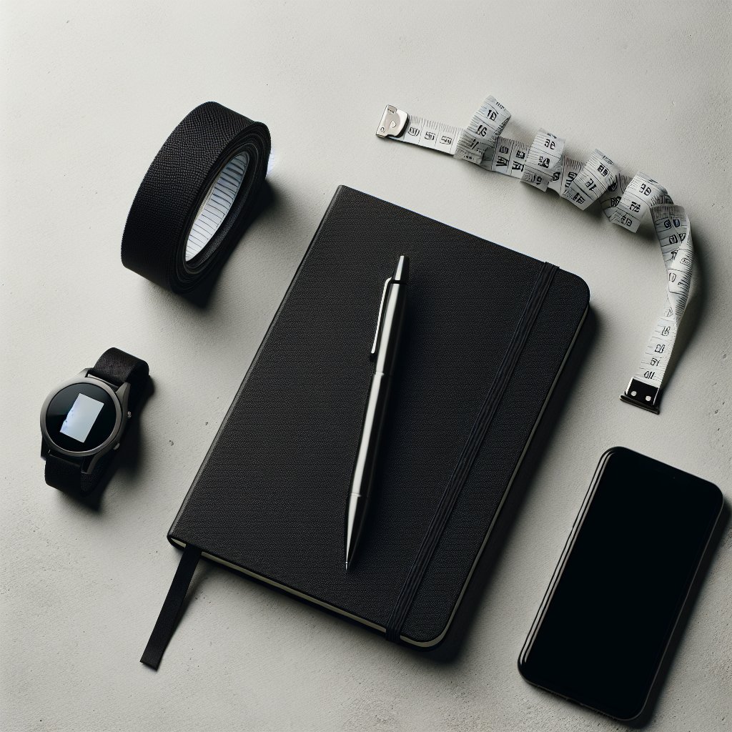 Notebook and measuring tape for setting measurable fitness goals