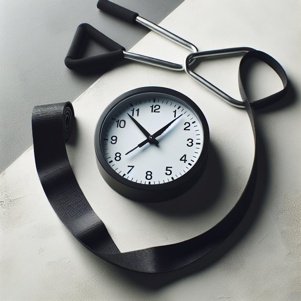 Clock and resistance band representing time-bound training goals
