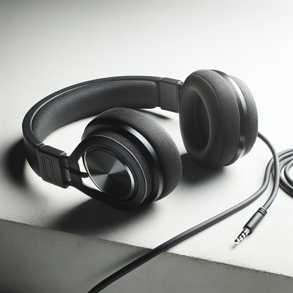 Black over-ear workout headphones folded flat on white surface