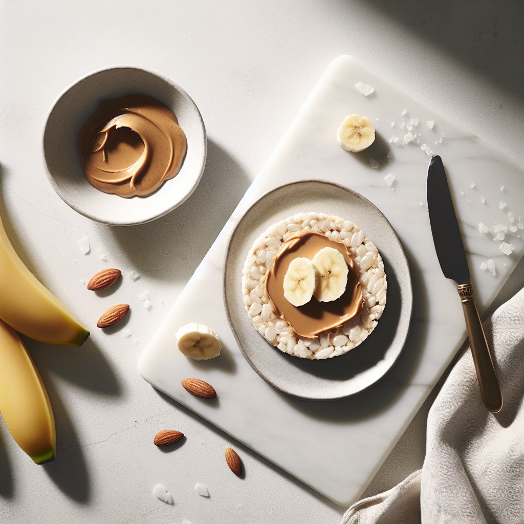 Rice cake with almond butter and sliced banana