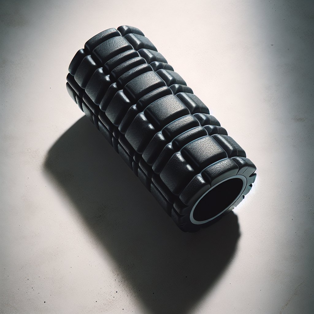 Textured grid foam roller on concrete surface