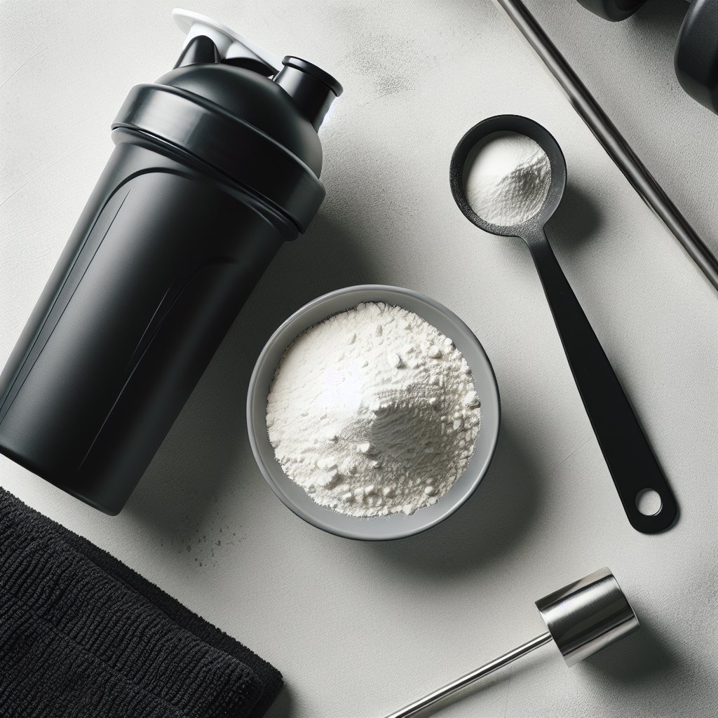 Protein powder and shaker bottle for muscle-building nutrition
