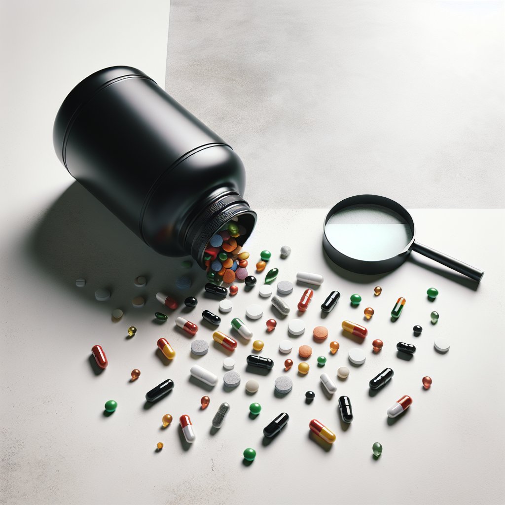 Supplement bottle with capsules spilling out