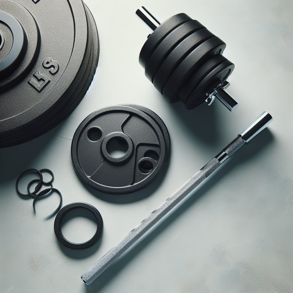 EZ-curl barbell and weight plates for upper lower training