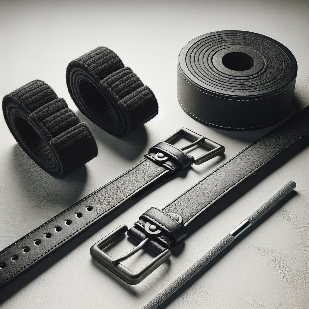 Wrist wraps and lifting belt on concrete surface